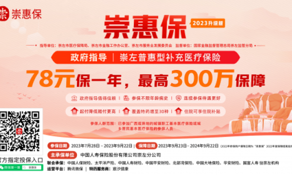 “崇惠保”升级回归，今日上线，78元可保最高300万！